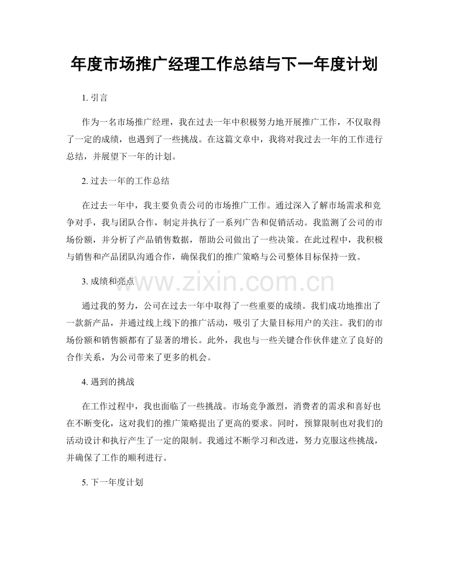 年度市场推广经理工作总结与下一年度计划.docx_第1页