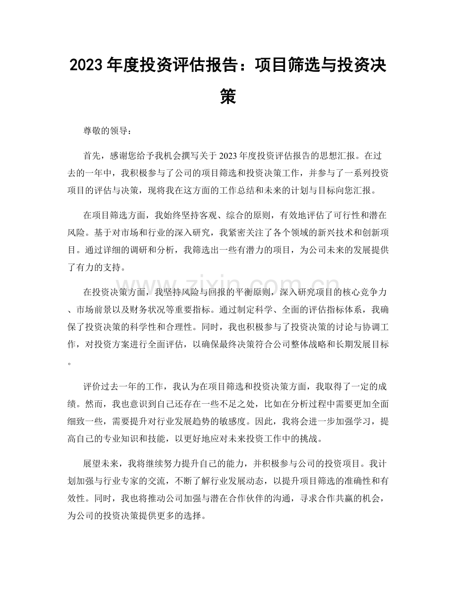 2023年度投资评估报告：项目筛选与投资决策.docx_第1页