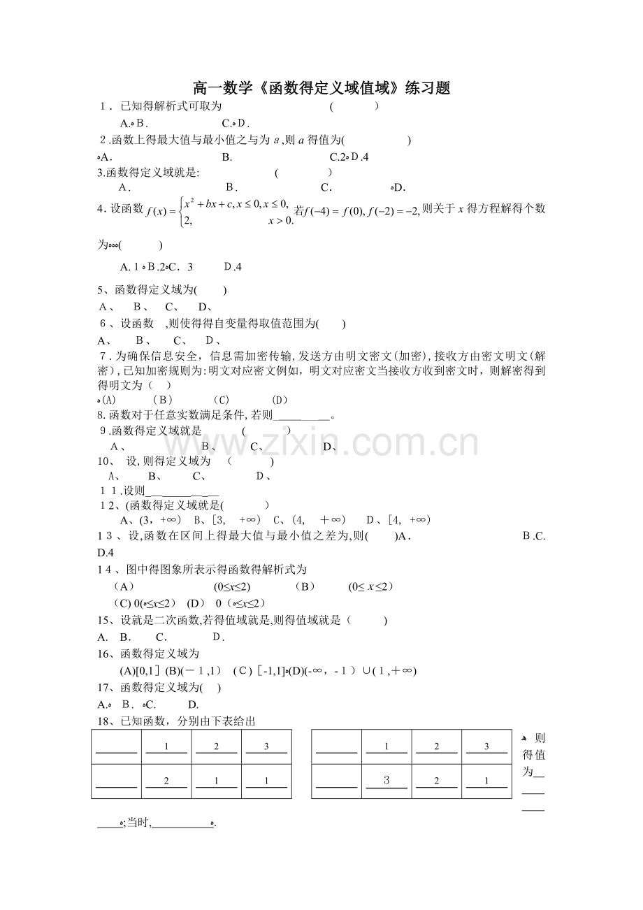 高一数学《函数的定义域值域》练习题解析版.doc_第1页