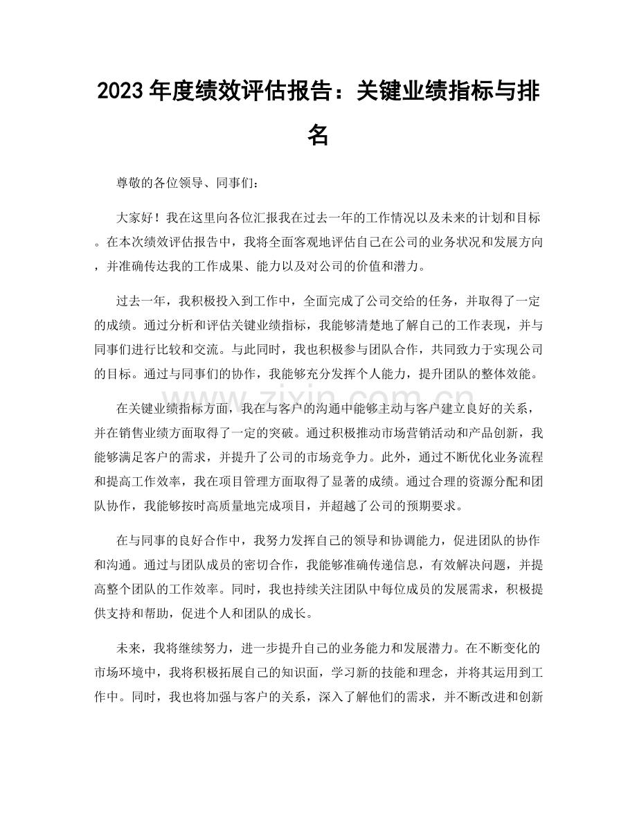 2023年度绩效评估报告：关键业绩指标与排名.docx_第1页