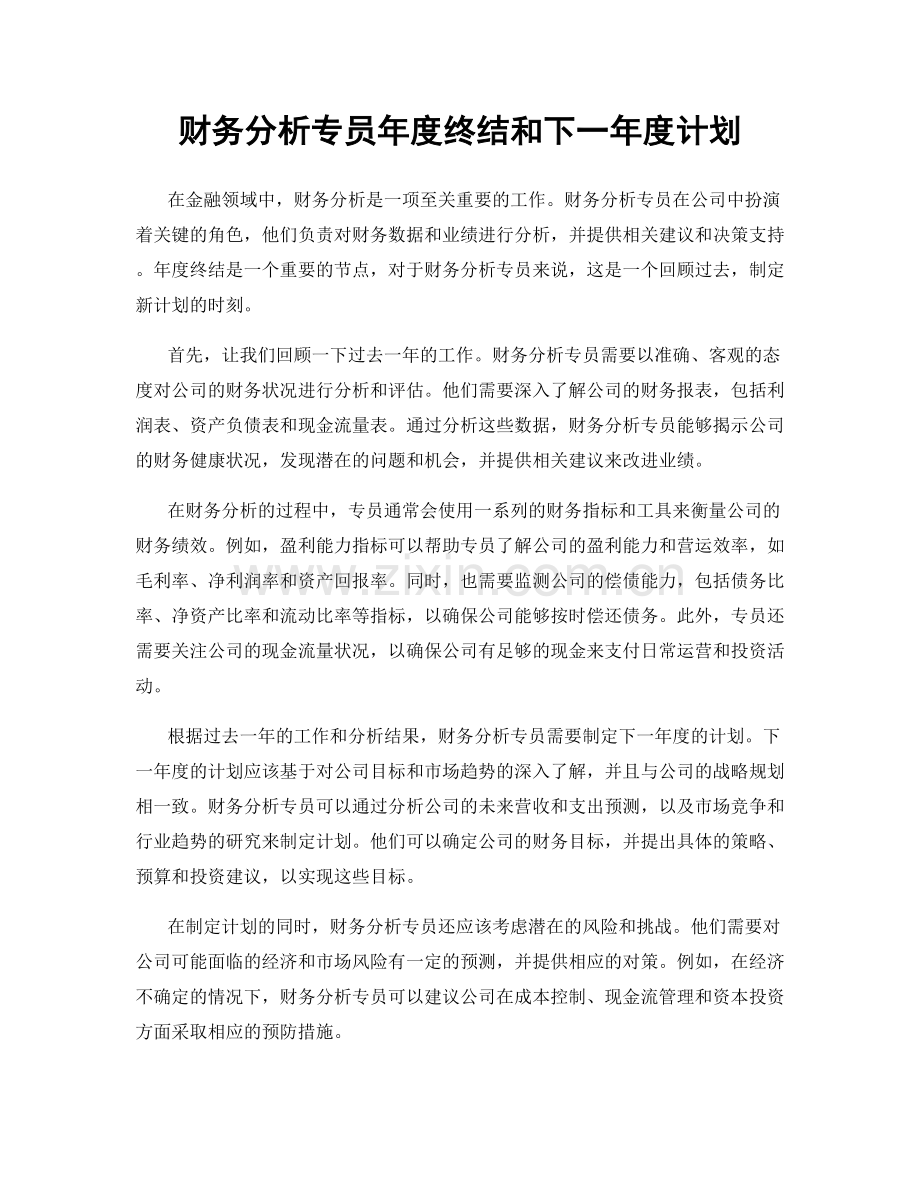 财务分析专员年度终结和下一年度计划.docx_第1页