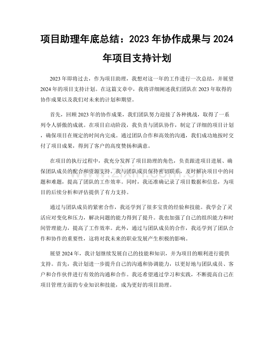 项目助理年底总结：2023年协作成果与2024年项目支持计划.docx_第1页