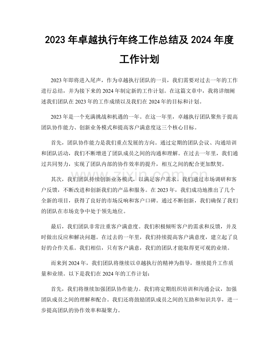 2023年卓越执行年终工作总结及2024年度工作计划.docx_第1页