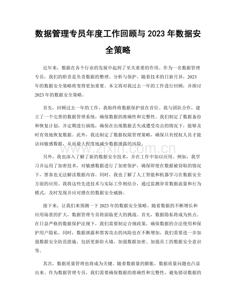 数据管理专员年度工作回顾与2023年数据安全策略.docx_第1页