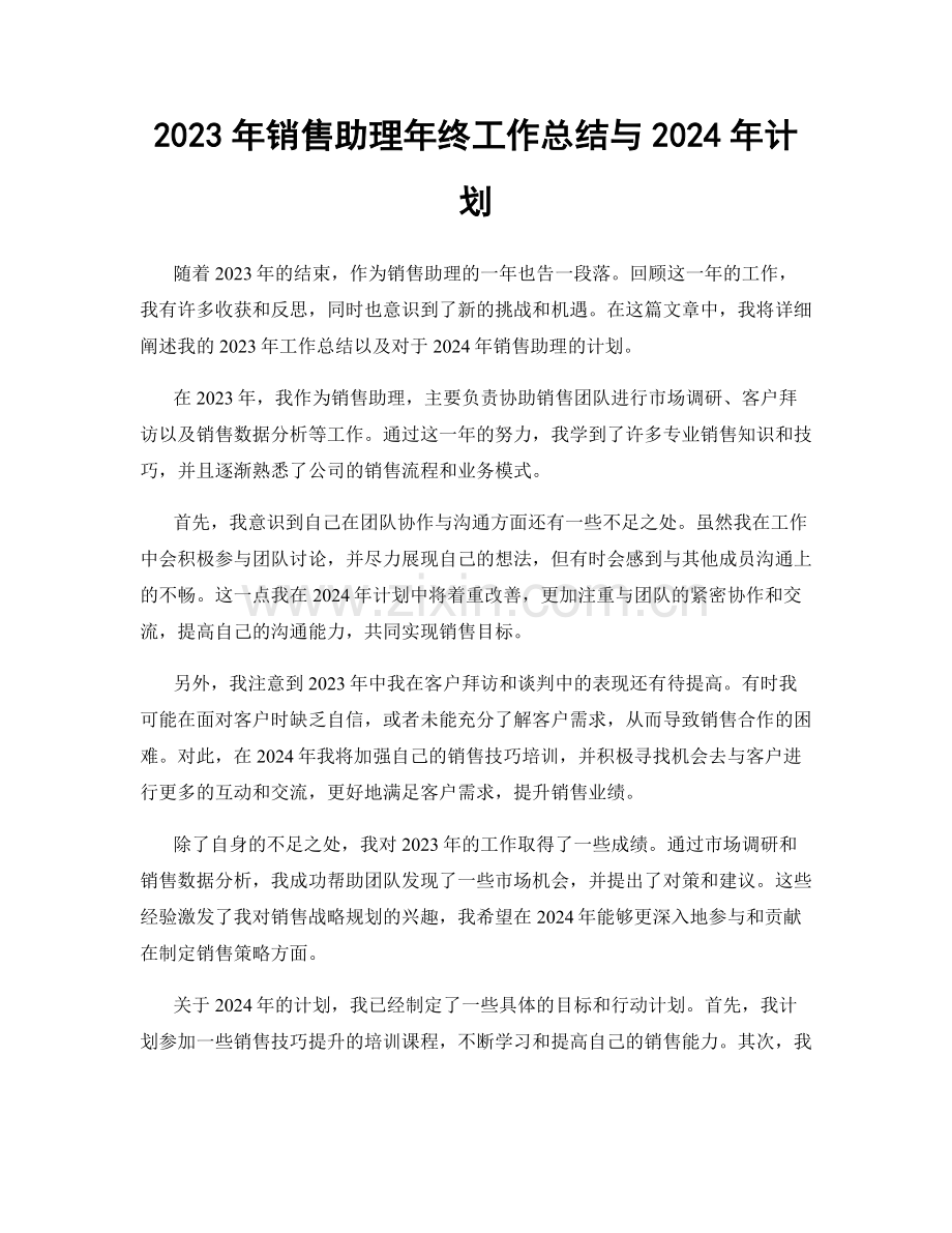 2023年销售助理年终工作总结与2024年计划.docx_第1页