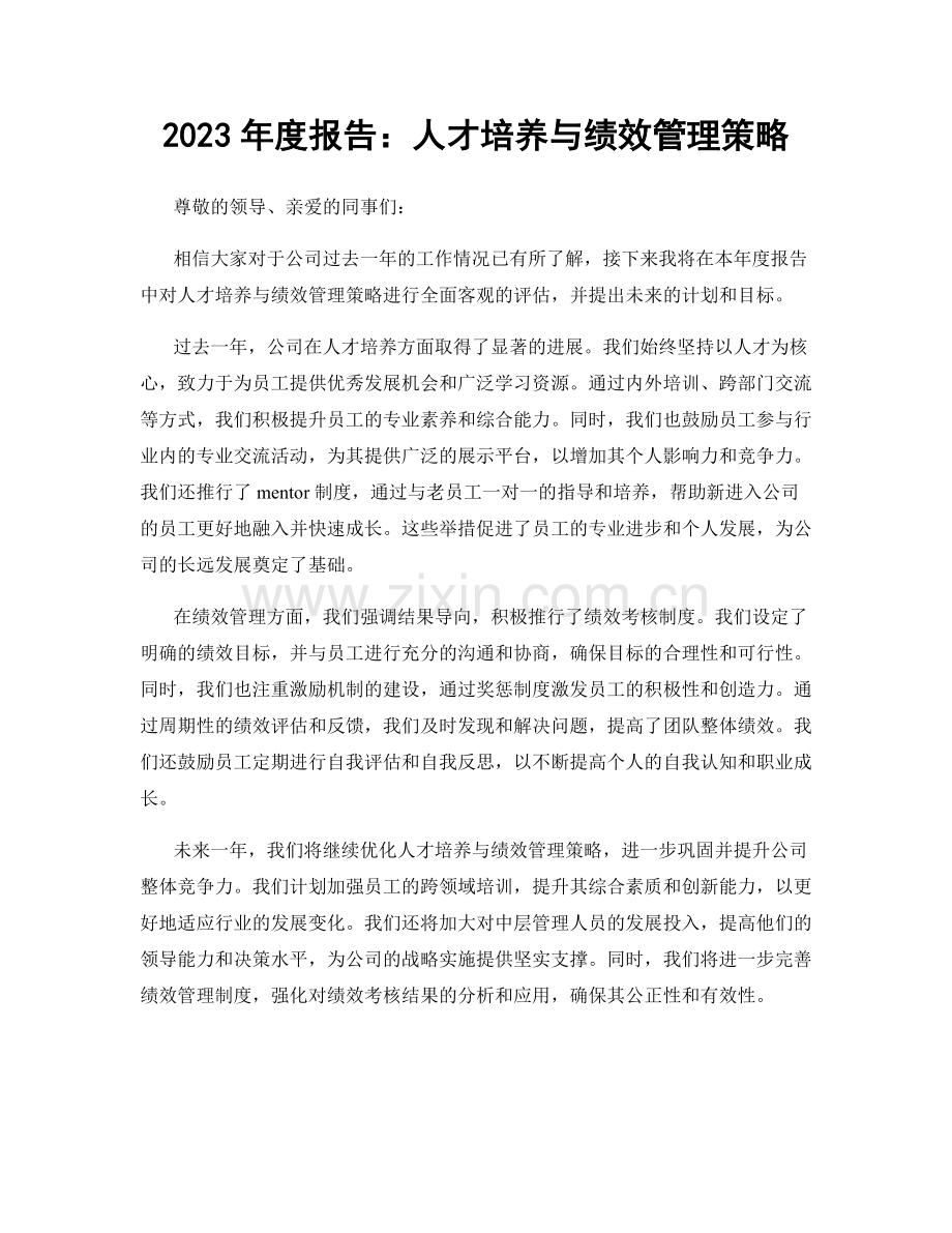 2023年度报告：人才培养与绩效管理策略.docx_第1页