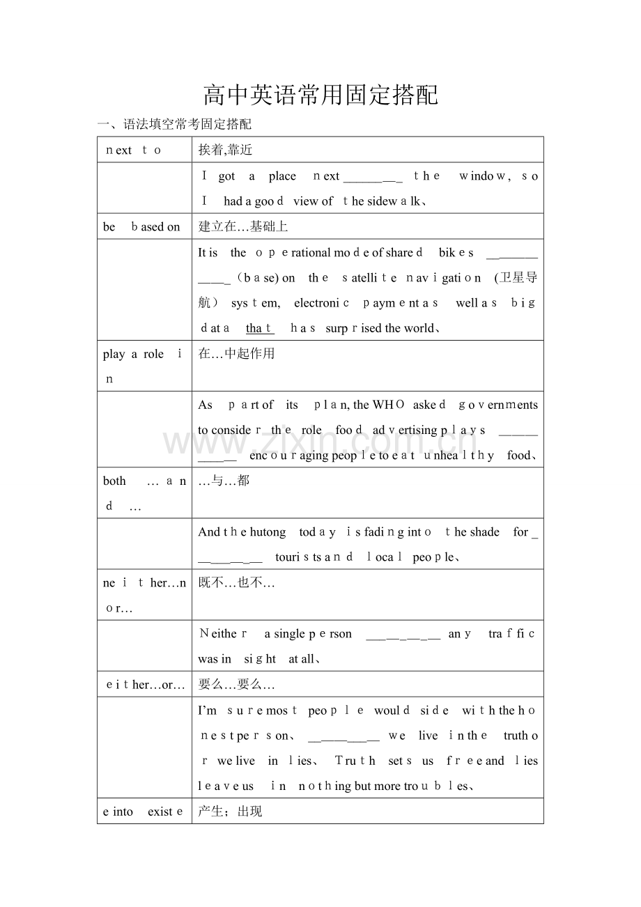 高中英语语法填空和作文常用的固定搭配.docx_第1页