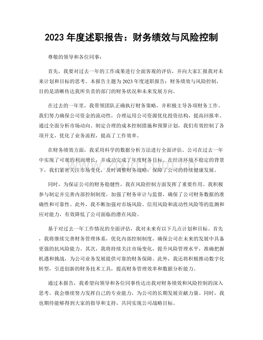 2023年度述职报告：财务绩效与风险控制.docx_第1页