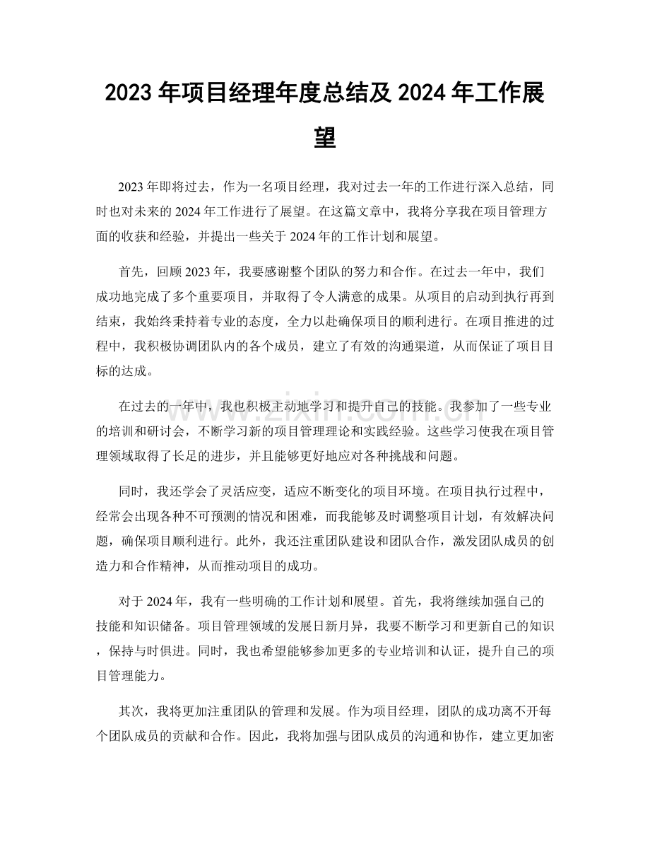 2023年项目经理年度总结及2024年工作展望.docx_第1页