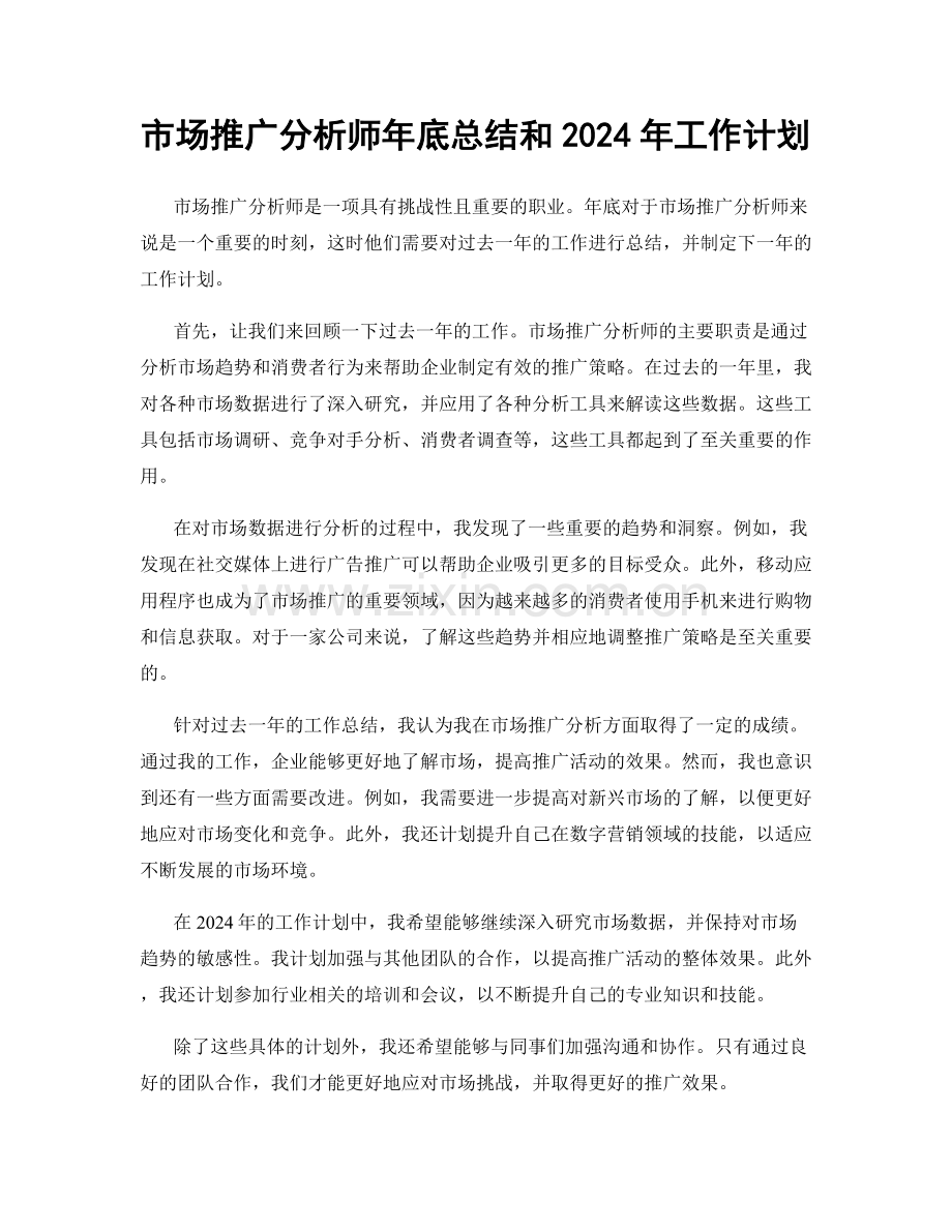 市场推广分析师年底总结和2024年工作计划.docx_第1页