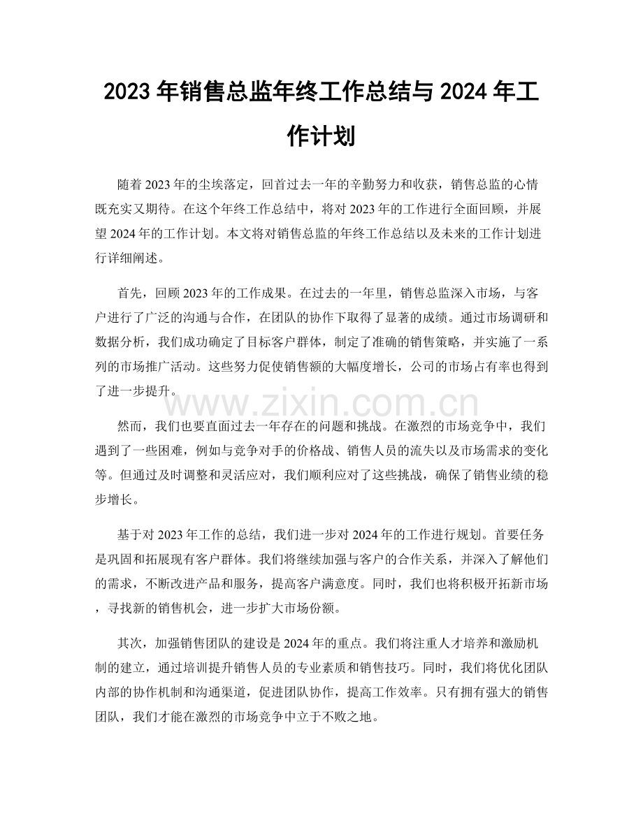 2023年销售总监年终工作总结与2024年工作计划.docx_第1页