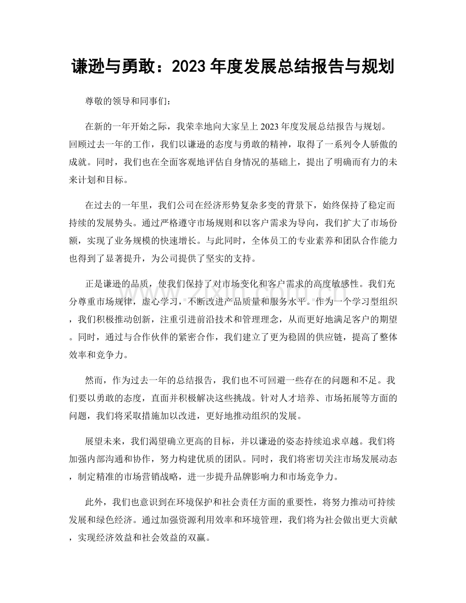 谦逊与勇敢：2023年度发展总结报告与规划.docx_第1页