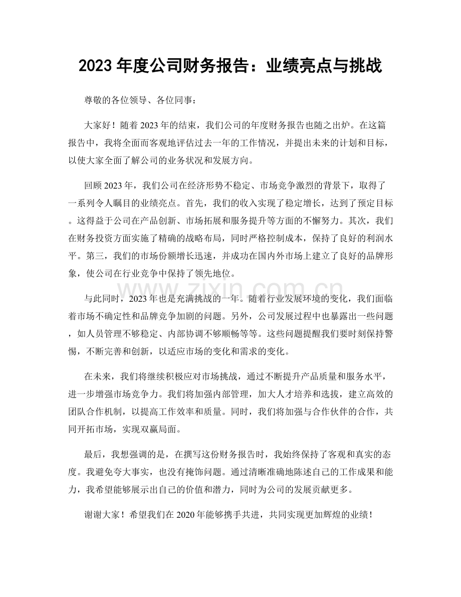 2023年度公司财务报告：业绩亮点与挑战.docx_第1页