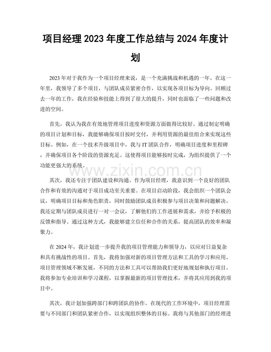 项目经理2023年度工作总结与2024年度计划.docx_第1页