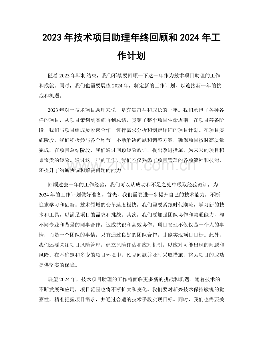 2023年技术项目助理年终回顾和2024年工作计划.docx_第1页