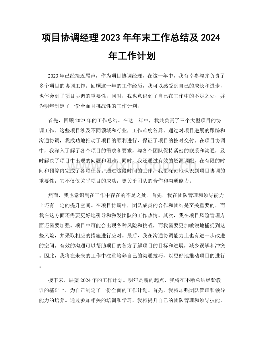 项目协调经理2023年年末工作总结及2024年工作计划.docx_第1页