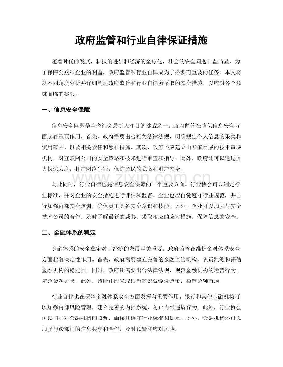 政府监管和行业自律保证措施.docx_第1页