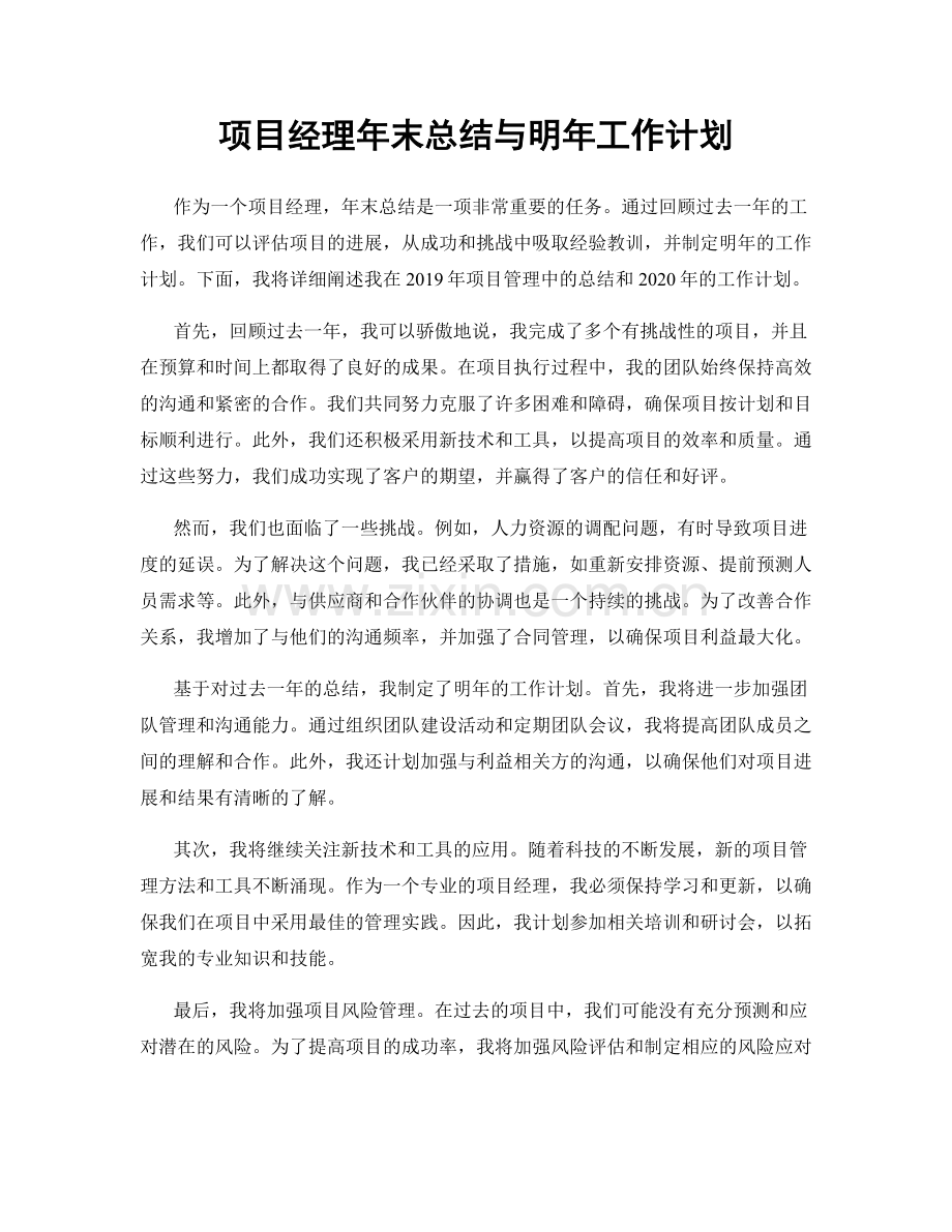 项目经理年末总结与明年工作计划.docx_第1页