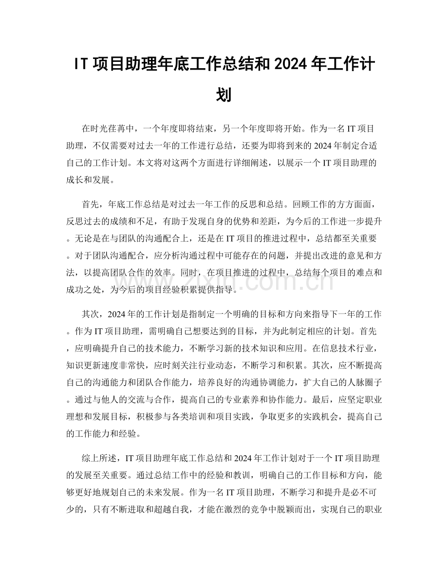 IT项目助理年底工作总结和2024年工作计划.docx_第1页