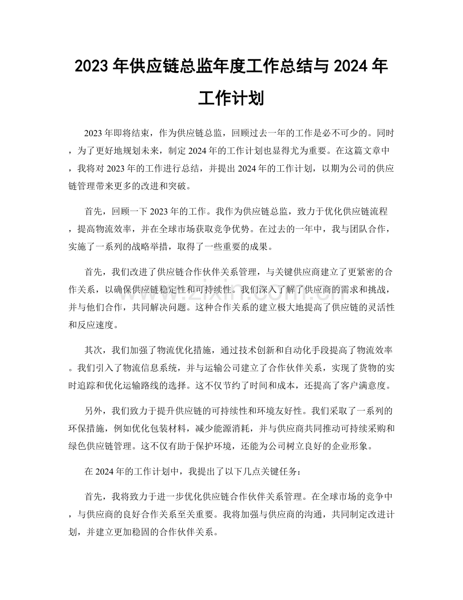 2023年供应链总监年度工作总结与2024年工作计划.docx_第1页