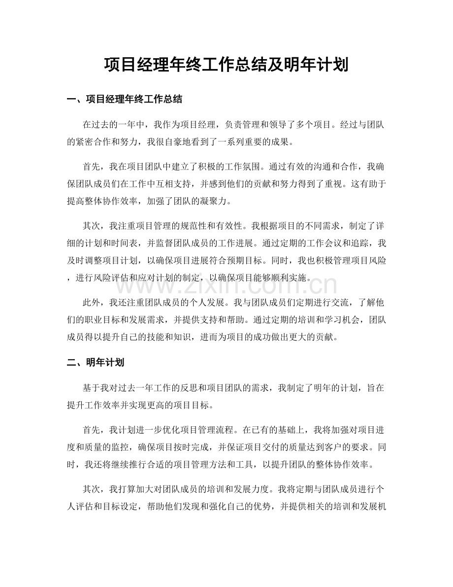 项目经理年终工作总结及明年计划.docx_第1页