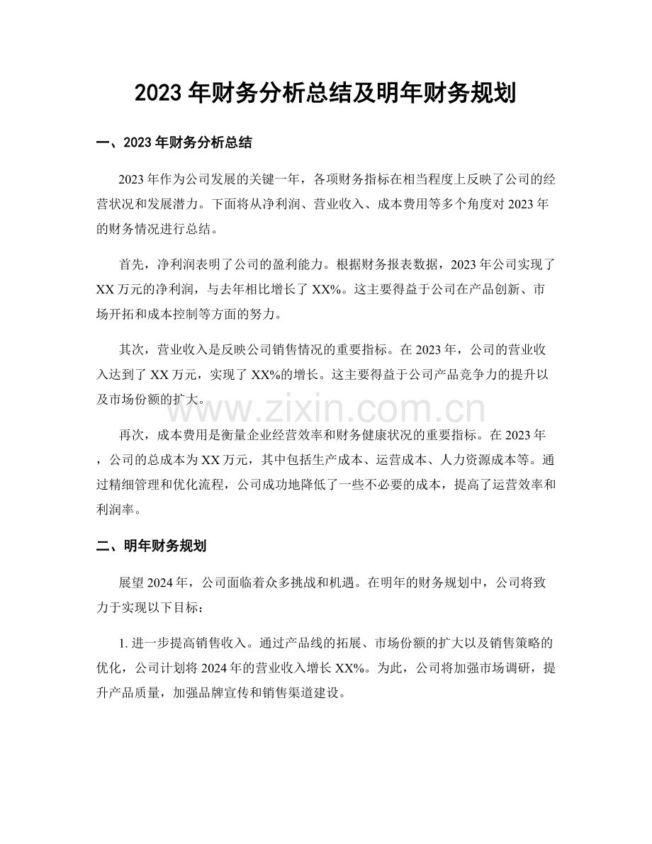 2023年财务分析总结及明年财务规划.docx_第1页