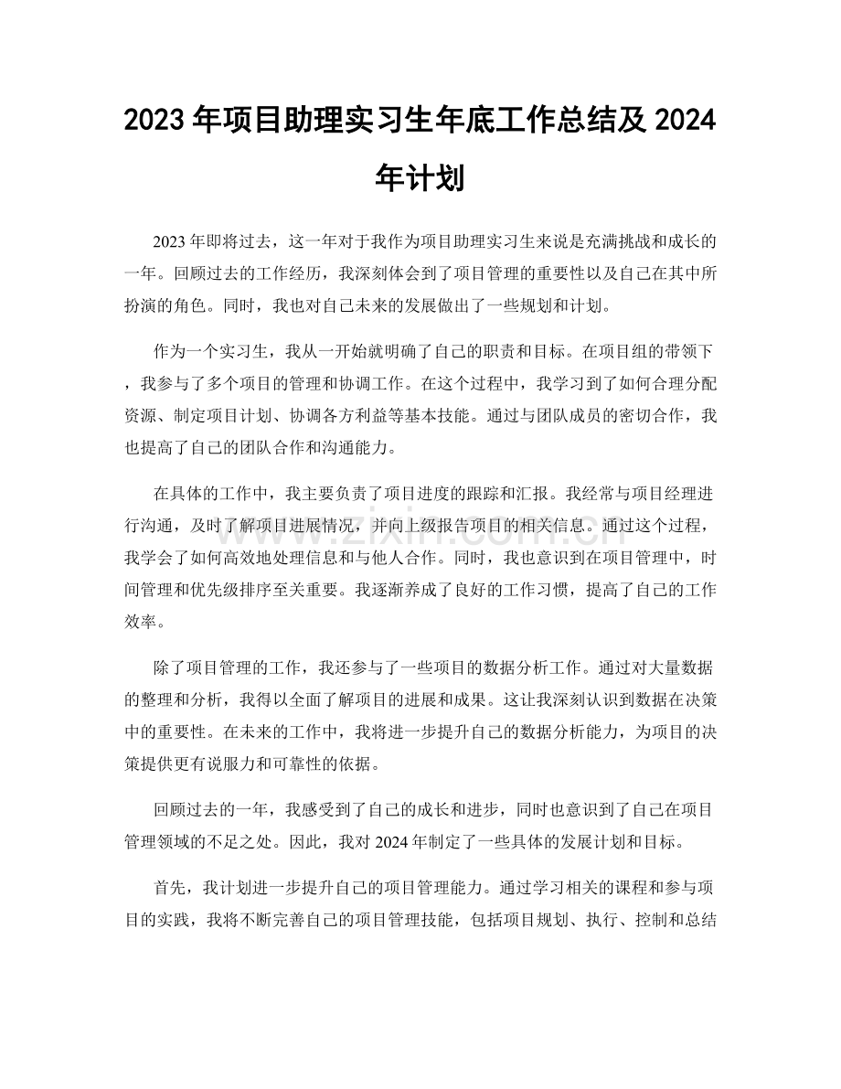 2023年项目助理实习生年底工作总结及2024年计划.docx_第1页