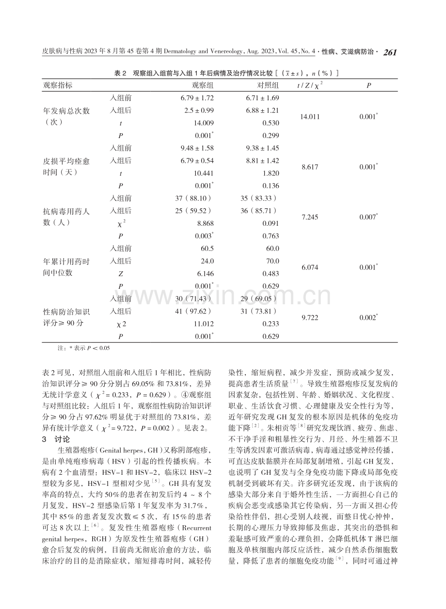 规范化性病门诊健康教育对复发性生殖器疱疹病情和治疗的影响.pdf_第3页