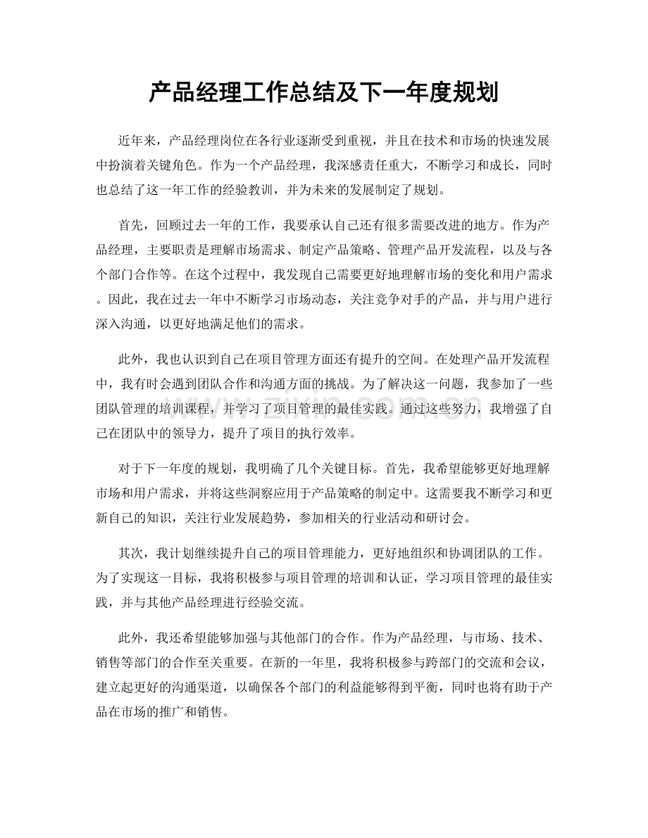 产品经理工作总结及下一年度规划.docx_第1页