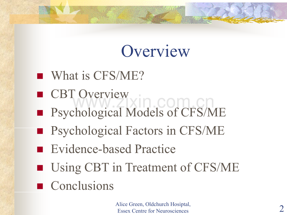 CognitiveBehaviouralTherapyinChronicFatigueSyndrome：认知行为疗法对慢性疲劳综合征.ppt_第2页