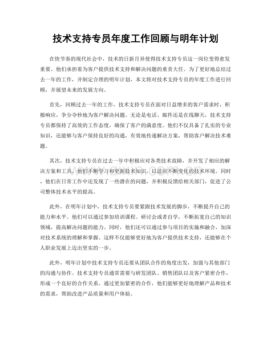 技术支持专员年度工作回顾与明年计划.docx_第1页