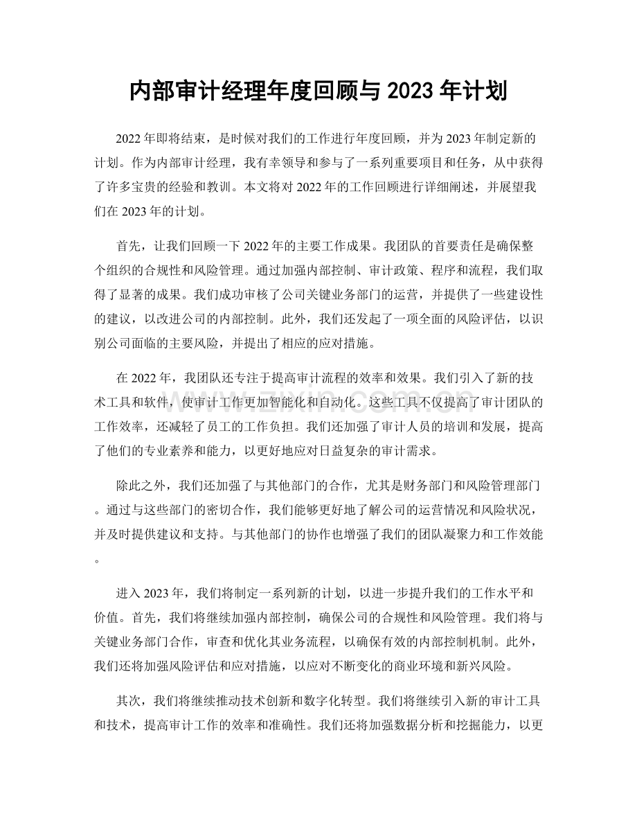 内部审计经理年度回顾与2023年计划.docx_第1页