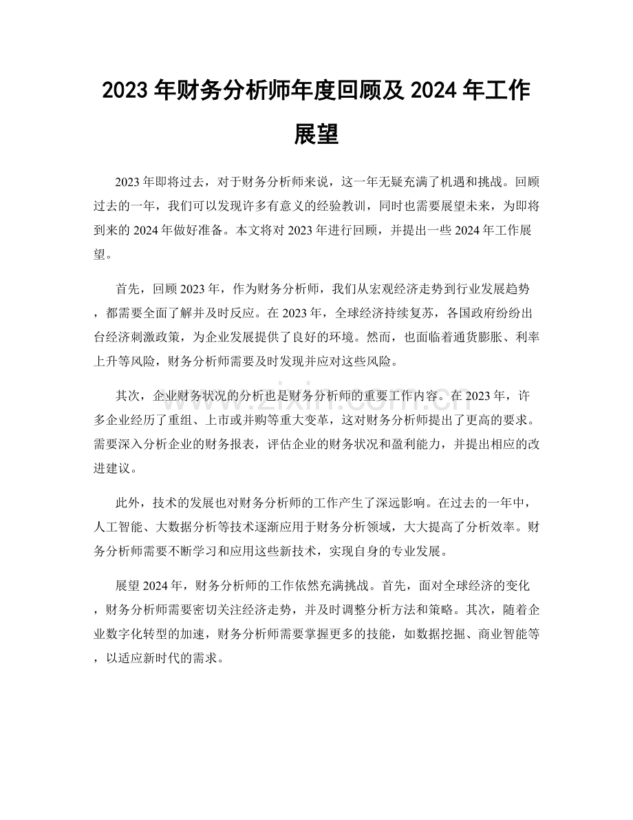 2023年财务分析师年度回顾及2024年工作展望.docx_第1页