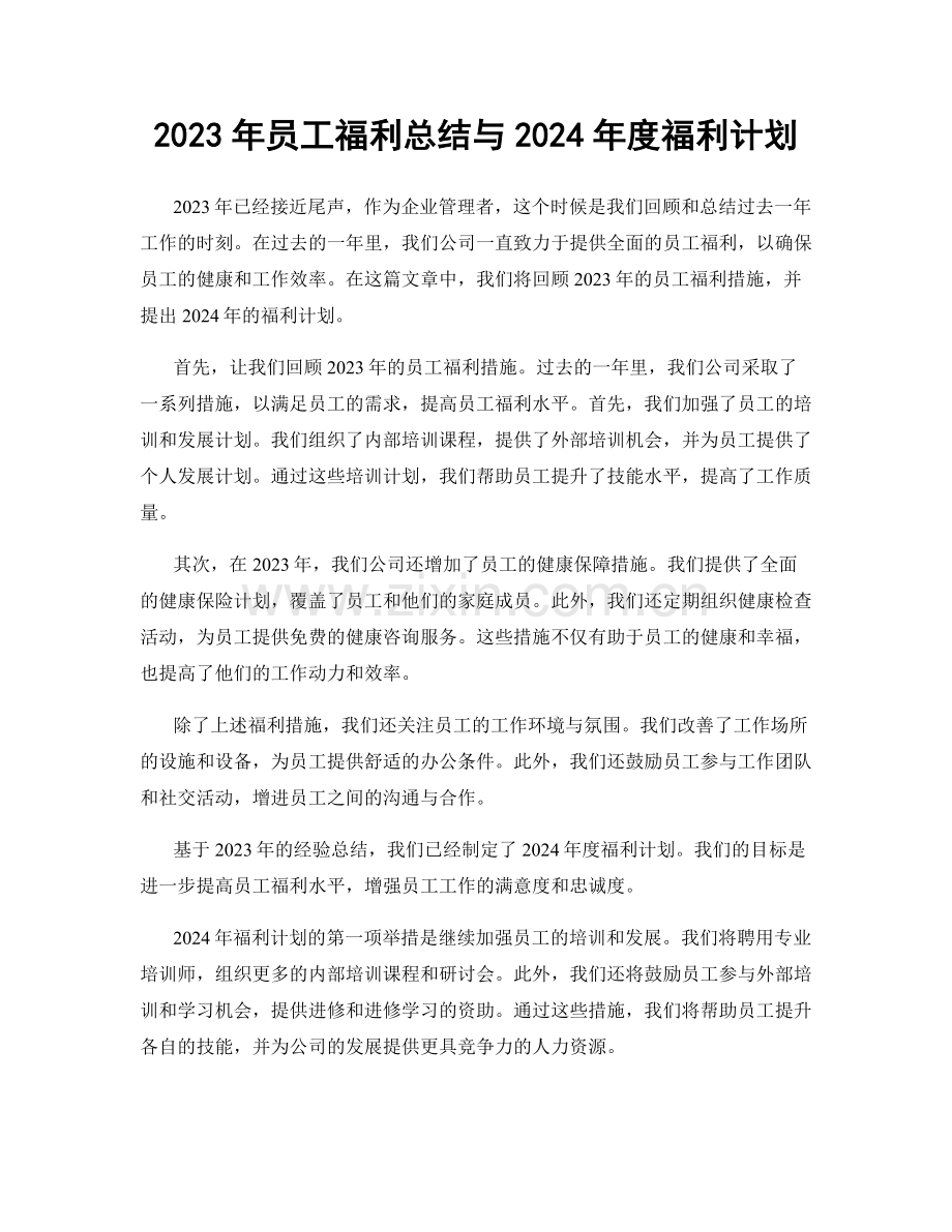 2023年员工福利总结与2024年度福利计划.docx_第1页