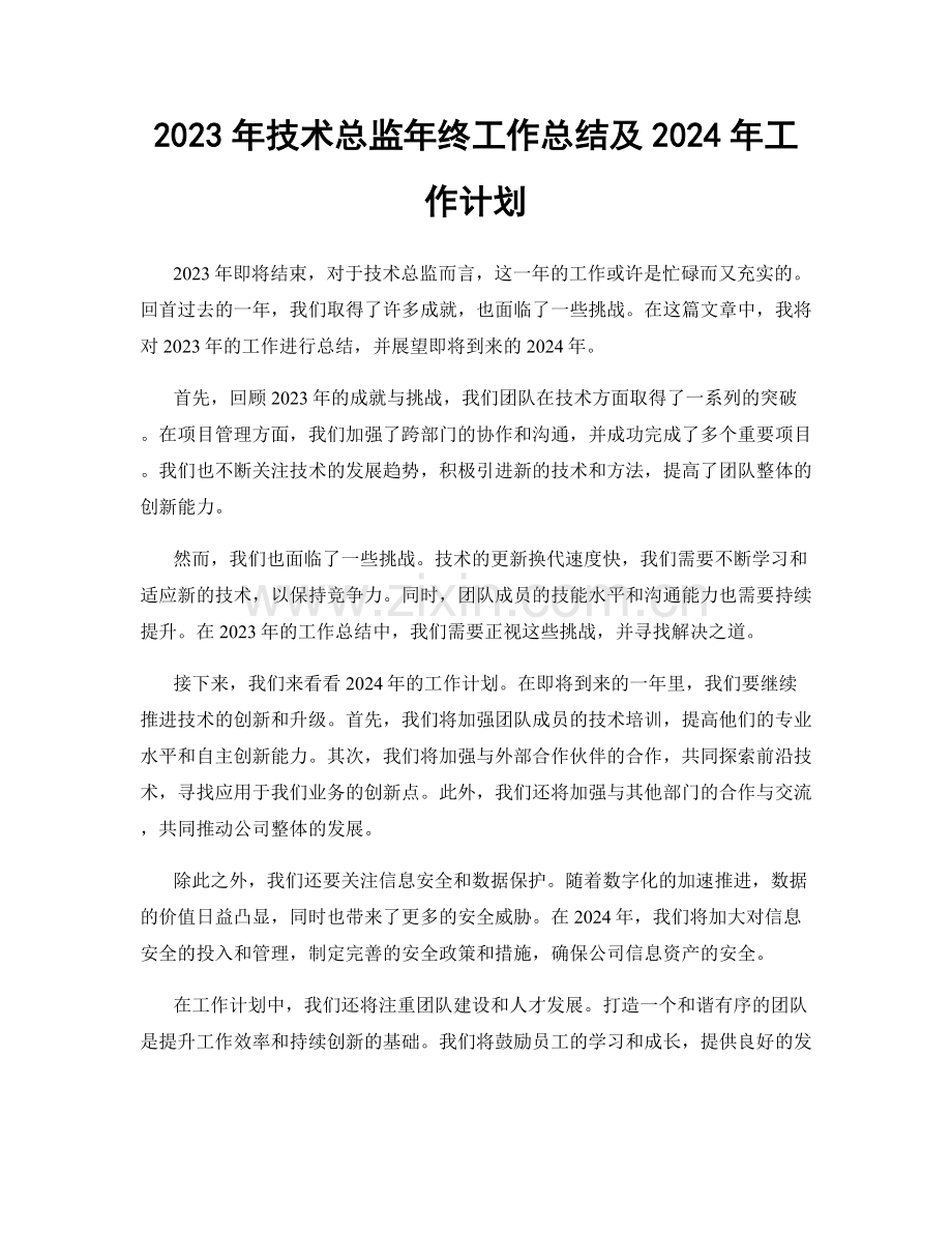 2023年技术总监年终工作总结及2024年工作计划.docx_第1页