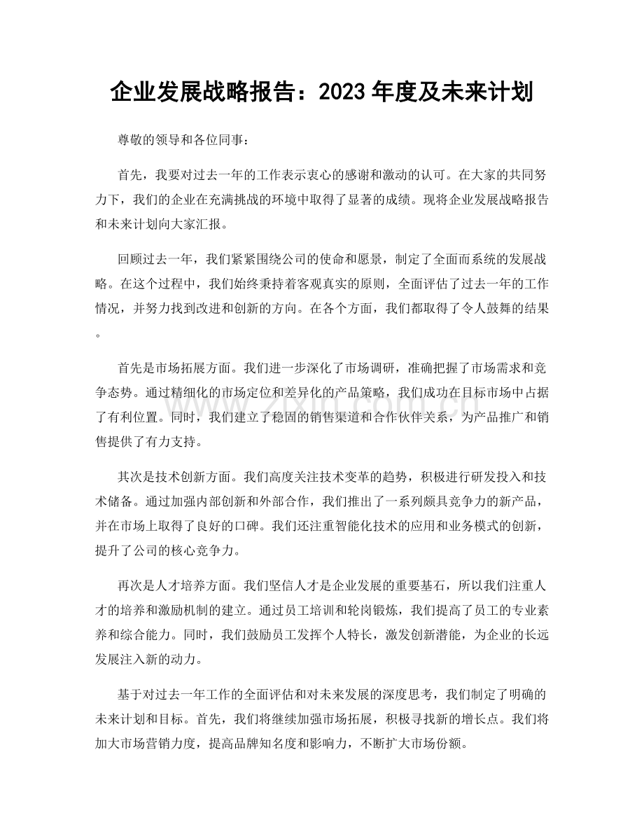 企业发展战略报告：2023年度及未来计划.docx_第1页