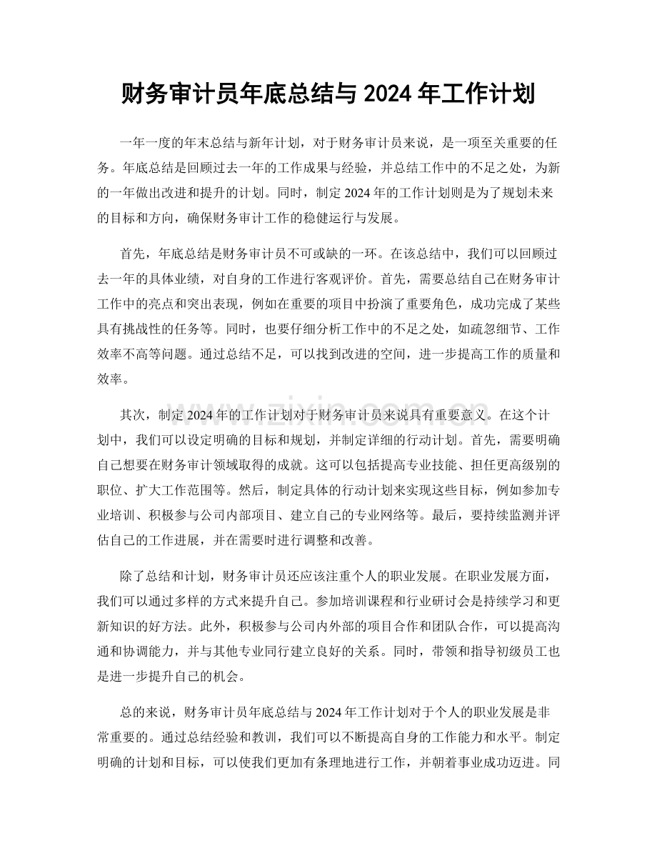 财务审计员年底总结与2024年工作计划.docx_第1页