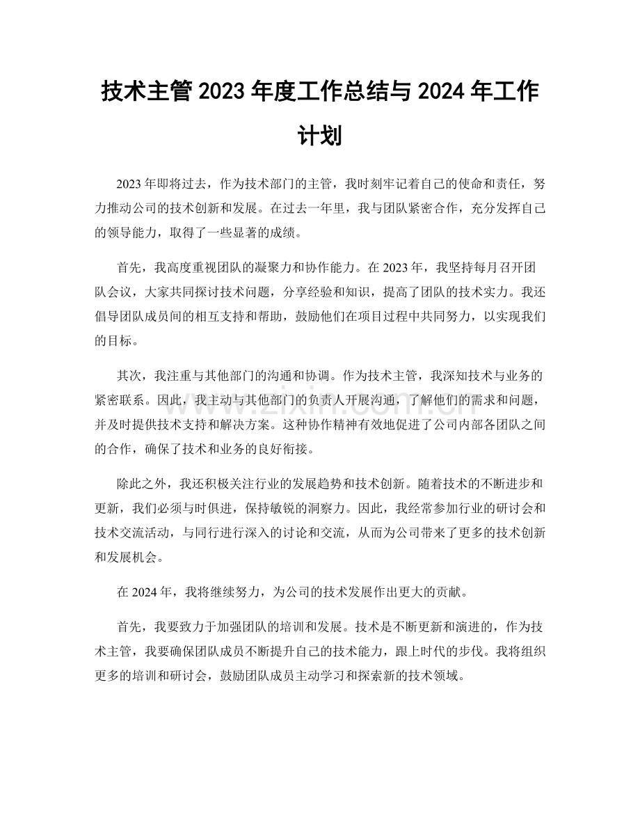 技术主管2023年度工作总结与2024年工作计划.docx_第1页