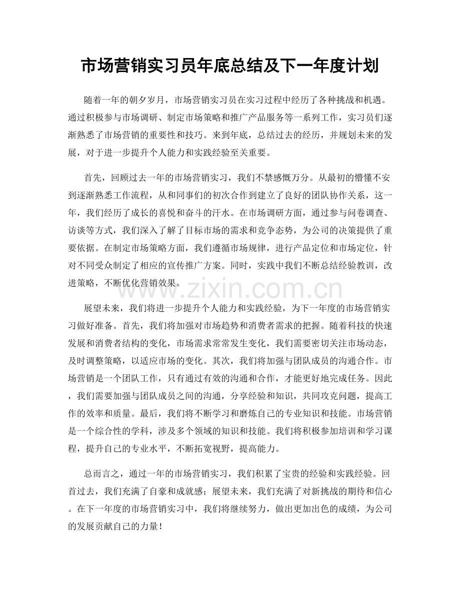 市场营销实习员年底总结及下一年度计划.docx_第1页