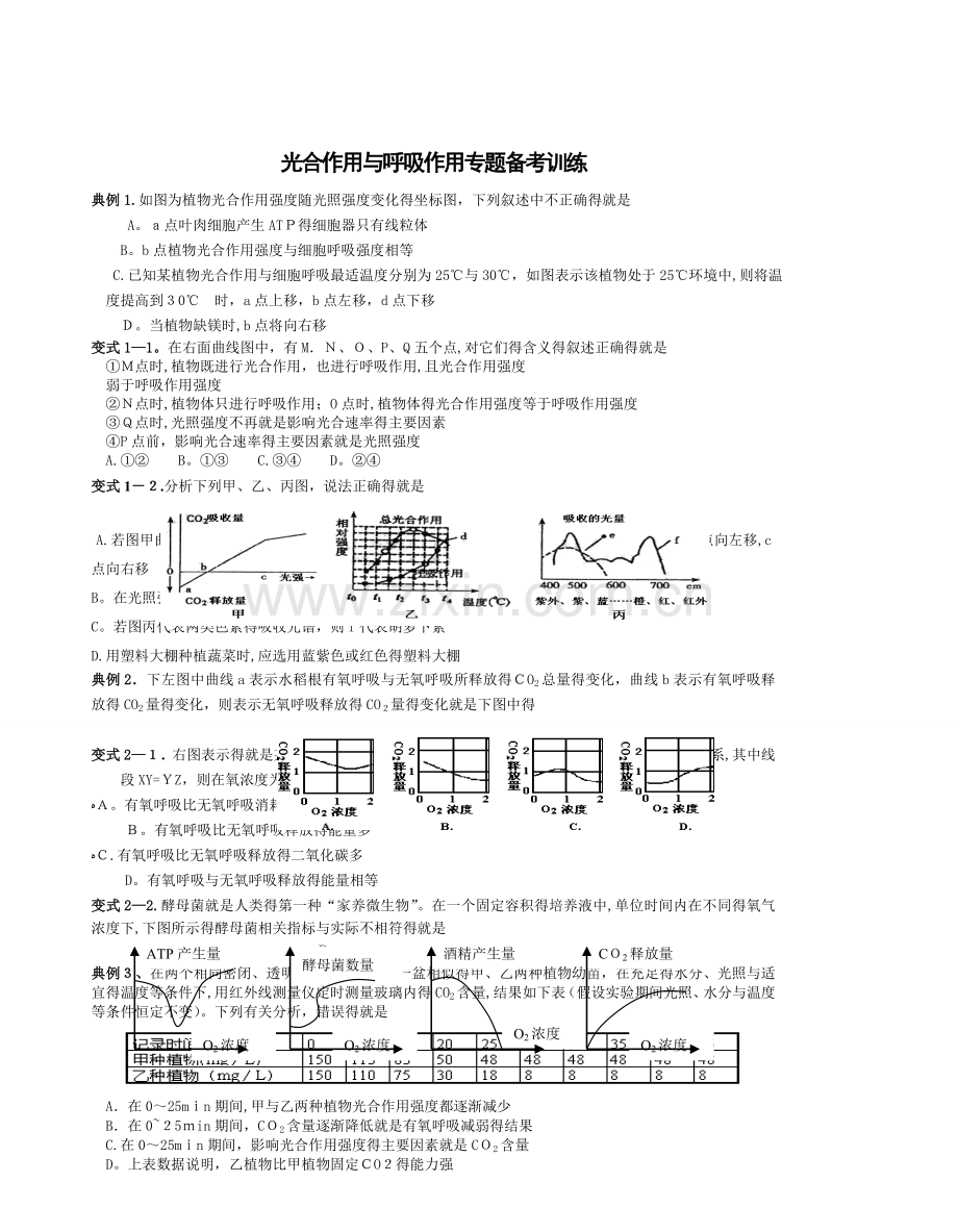 高三生物光合作用和呼吸作用专题备考训练.doc_第1页