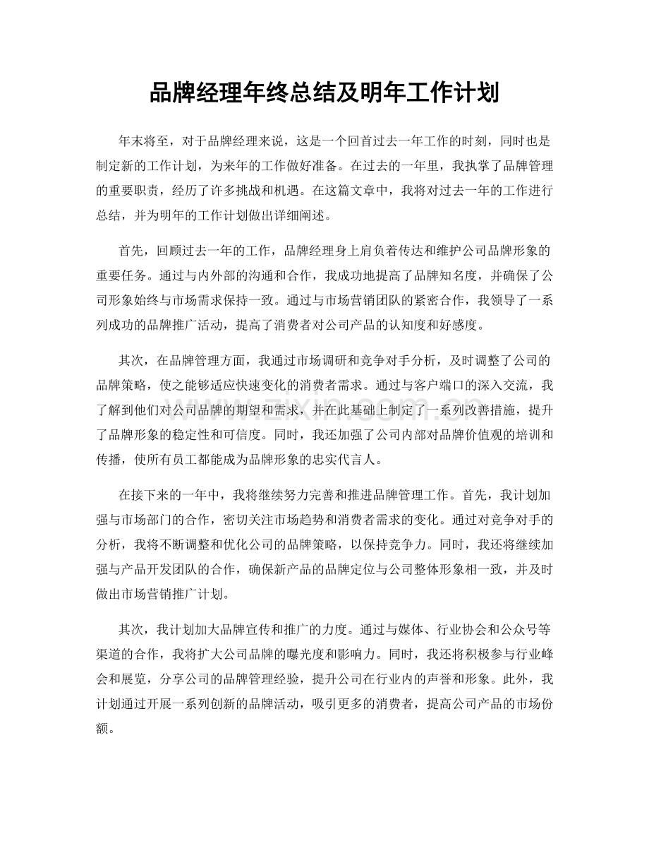 品牌经理年终总结及明年工作计划.docx_第1页