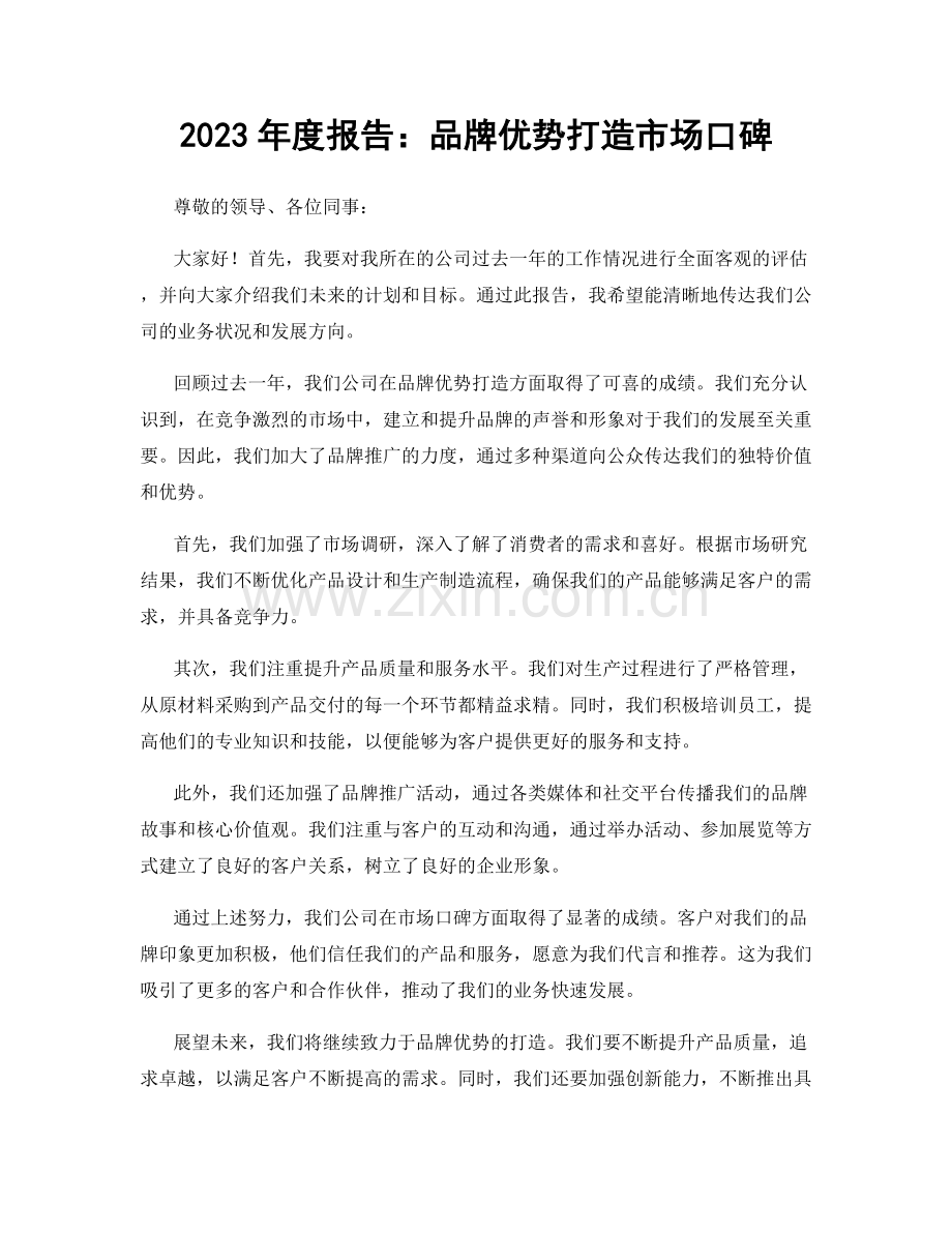 2023年度报告：品牌优势打造市场口碑.docx_第1页