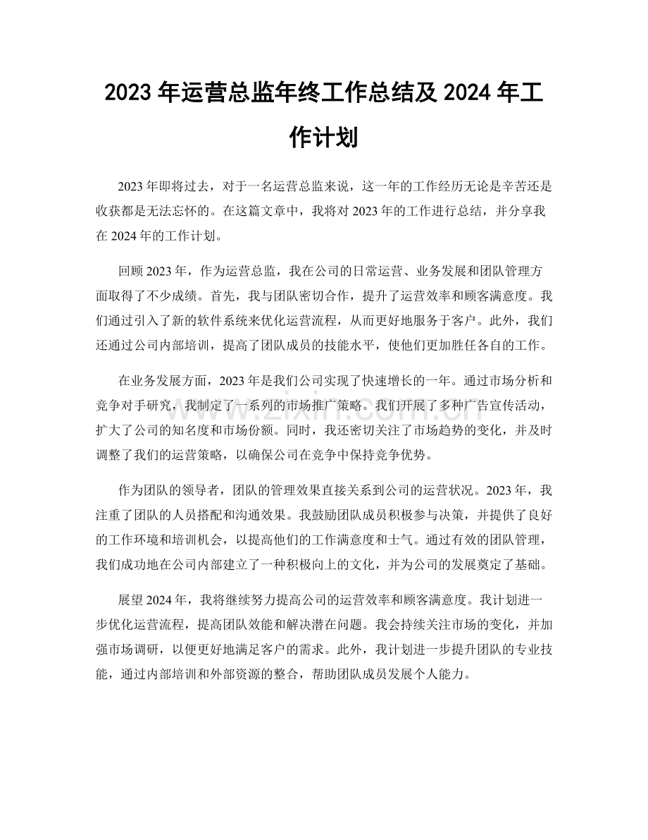 2023年运营总监年终工作总结及2024年工作计划.docx_第1页