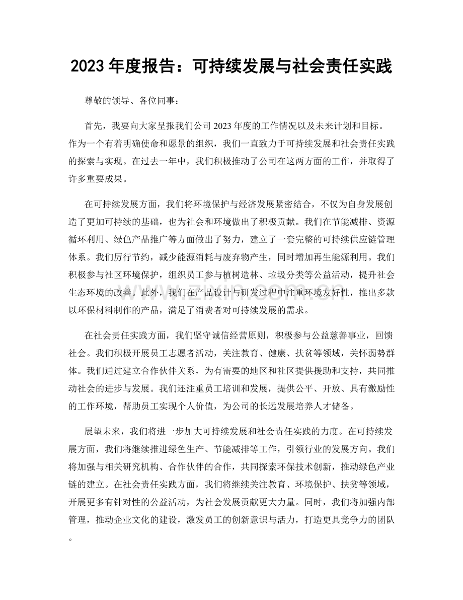 2023年度报告：可持续发展与社会责任实践.docx_第1页