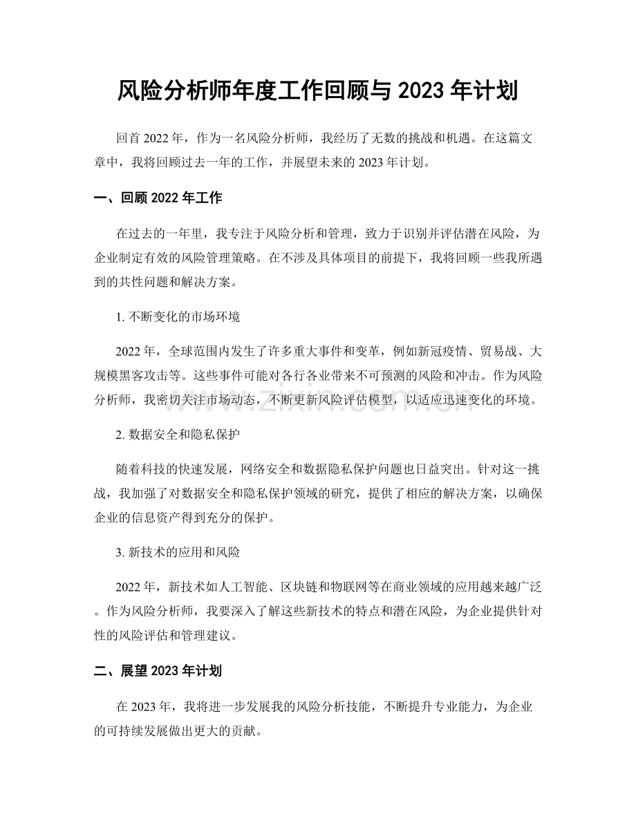 风险分析师年度工作回顾与2023年计划.docx_第1页