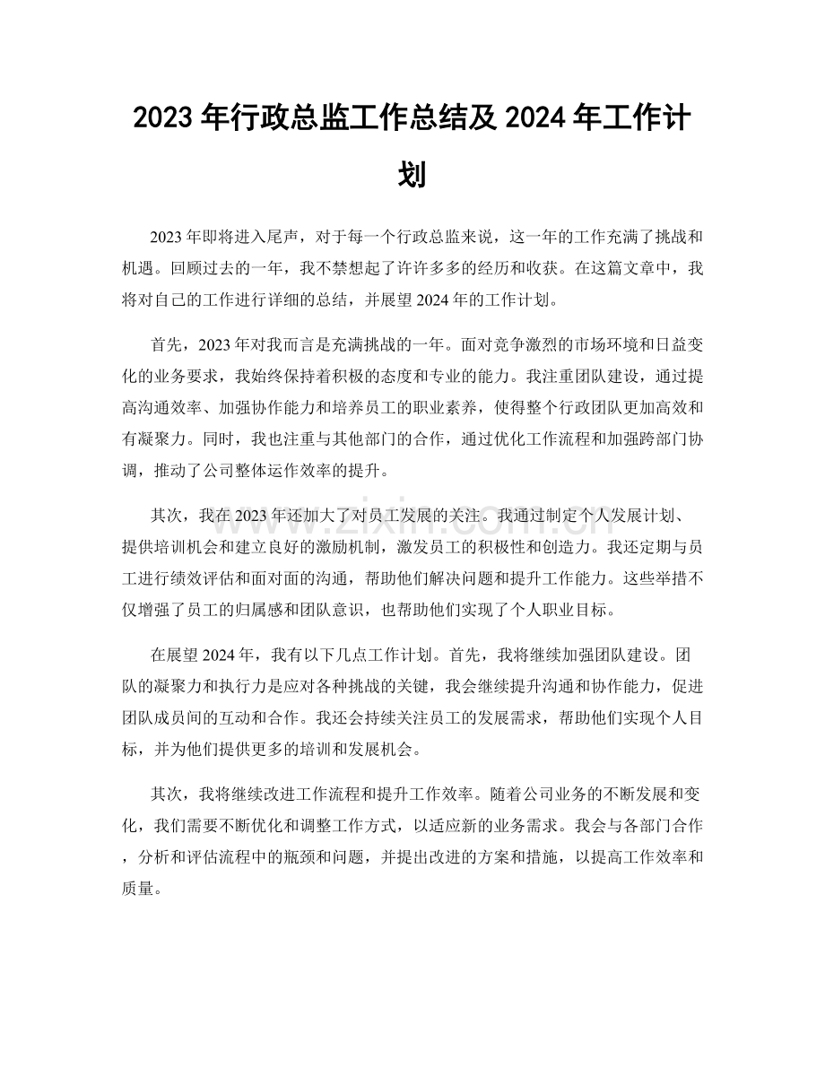 2023年行政总监工作总结及2024年工作计划.docx_第1页