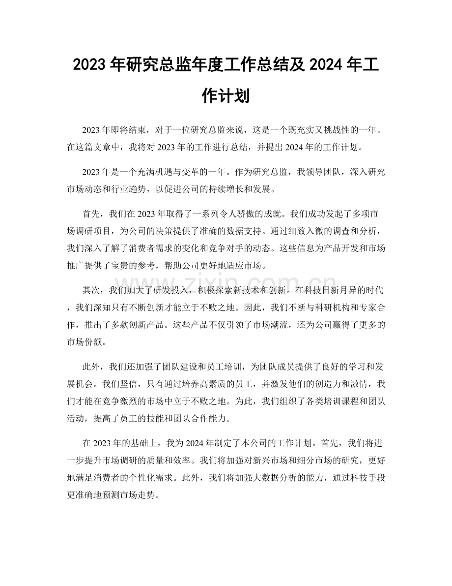 2023年研究总监年度工作总结及2024年工作计划.docx_第1页