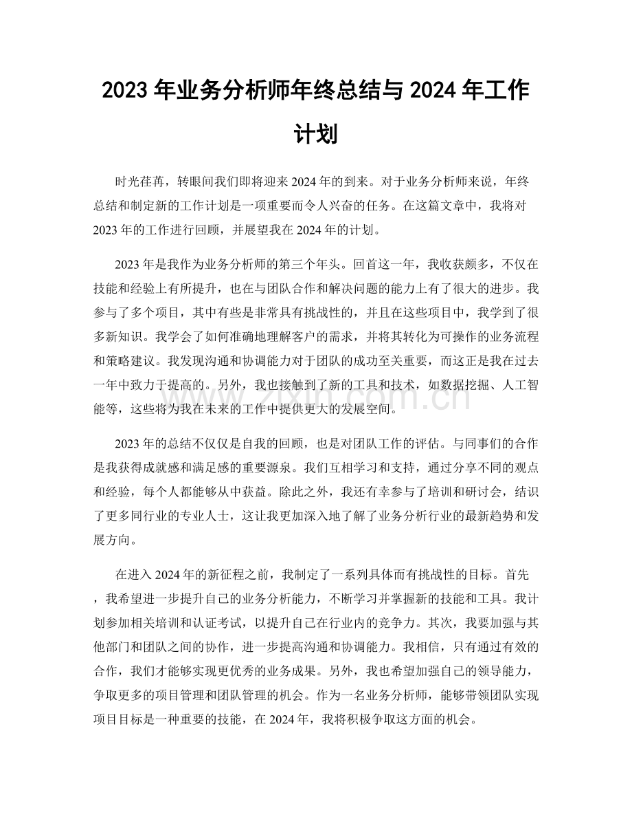 2023年业务分析师年终总结与2024年工作计划.docx_第1页