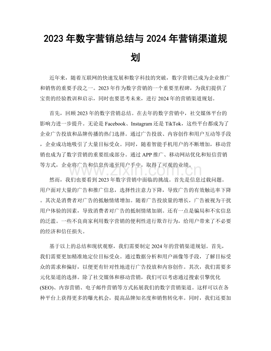 2023年数字营销总结与2024年营销渠道规划.docx_第1页