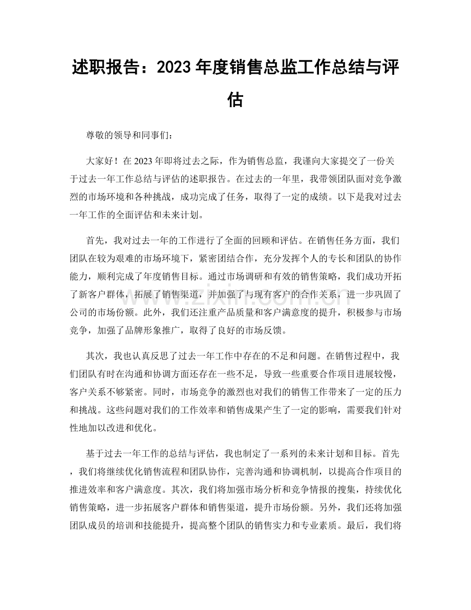 述职报告：2023年度销售总监工作总结与评估.docx_第1页